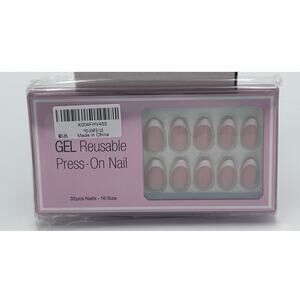 Gel Reusable Press On Nails French Tip 32pcs 16 Sizes Short Oval Nude NEW